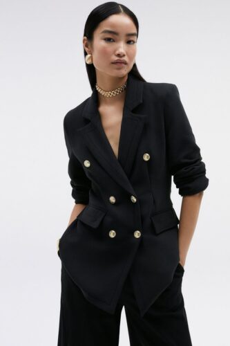 Compact Essential Tailored Double Breasted Blazer Black