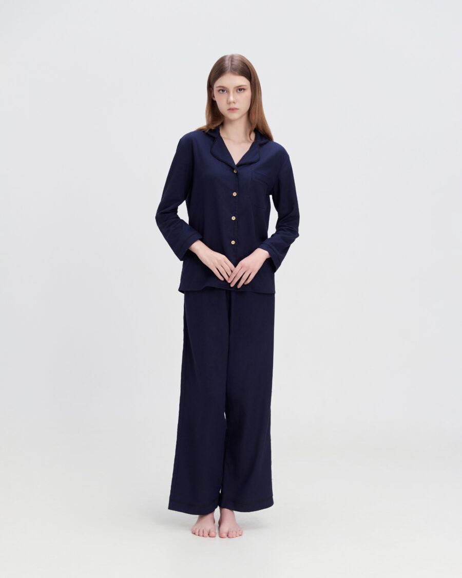 Vintage-inspired navy pajamas perfect for all seasons