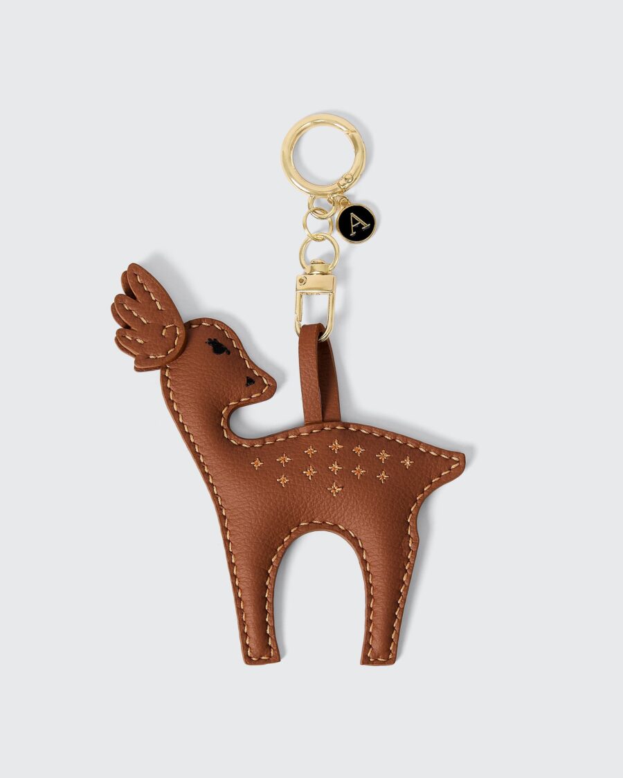 Rosie Hong Handmade vegan leather keychain featuring a charming deer design