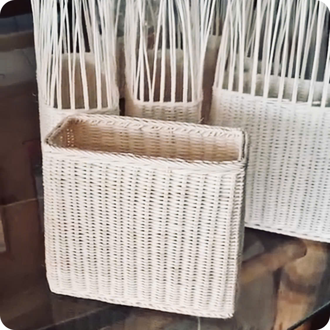 Rosie Hong bags are made from natural fiber materials rattan, raffia.